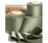 Vitalizart Ruban de Mousseline Soyeux Vert Poussière 3,8 cm x 13,7 m, Rubans en Tissu à Franges Faits à la Main pour l'Emballage de Cadeaux, les Décorations Festives, les Bouquets de Mariées