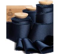 Vitalizart Ruban de Satin Soyeux Bleu Marine 3,8 cm x 13,7 m, Rubans Effilochés en Tissu à Franges Faits à la Main pour l'Emballage de Cadeaux, les Décorations Festives, les Bouquets de Mariées