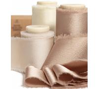 Vitalizart Ruban de Satin Soyeux Champagne & Crème & Beige 3,8 cm x 13,7 m, Rubans en Tissu à Franges Faits à la Main pour l'Emballage de Cadeaux, les Décorations Festives, les Bouquets de Mariées