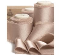 Vitalizart Ruban de Satin Soyeux Champagner 3,8 cm x 13,7 m, Rubans Effilochés en Tissu à Franges Faits à la Main pour l'Emballage de Cadeaux, les Décorations Festives, les Bouquets de Mariées