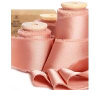 Vitalizart Ruban de Satin Soyeux Or Rose 3,8 cm x 13,7 m, Rubans Effilochés en Tissu à Franges Faits à la Main pour l'Emballage de Cadeaux, les Décorations Festives, les Bouquets de Mariées