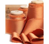 Vitalizart Ruban de Satin Soyeux Terre Cuite 3,8 cm x 13,7 m, Rubans Effilochés en Tissu à Franges Faits à la Main pour l'Emballage de Cadeaux, les Décorations Festives, les Bouquets de Mariées