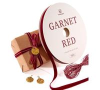 Vitalizart Ruban de Velours Rouge 0,95 cm x 13,7 m avec Cordon et Pendentifs Métalliques, Ruban Bordeaux en Tissu Continu pour Emballages Cadeaux de Noël, Nœuds, Décorations de Sapins & Fête