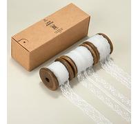 Vitalizart Ruban en Dentelle Blanc 13,7 m, 3 Rouleaux (4,57 m x 2,3 cm / 2,8 cm / 4 cm) avec Bobine en Bois pour Emballages Cadeaux, Invitations de Mariage, Décorations, Bouquets & Travaux Manuels