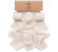 Vitalizart Ruban en Mousseline de Soie Beige 3,8 cm x 19,2 m, Fait Main avec Franges, Ruban Effiloché pour Invitations de Mariage, Bouquets de Mariée, Cadeaux Emballages, Bricolage