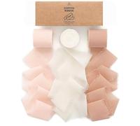 Vitalizart Ruban en Mousseline de Soie Rose & Crème 3,8 cm x 19,2 m, Fait Main avec Franges, Ruban Effiloché pour Fêtes de Mariage, Bouquets de Mariage, Invitations, Cadeaux Emballages, Décoration