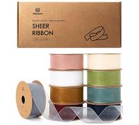 Vitalizart Ruban en Organza Multicolore 2,5 cm x 82,3 m (9,1 m x 9 Rouleaux), Ruban Cadeau Large en Tissu pour Artisanat, Emballage Cadeau, Arbre de Noël, Nœuds, Invitations de Mariage, Couronnes