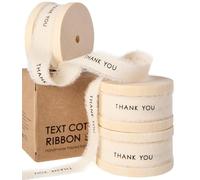 Vitalizart Thank You Ruban de Coton 1,6 cm, Naturel Fait main Frangé 13,7 m (3 Rouleaux x 4,57 m) pour Emballage de Cadeaux, Artisanat, Bouquets de Fleurs, Décoration