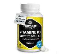 Vitamaze Vitamine D3 20 000 UI + K2 Haut Dosage, 90 Comprimés, Végétarien | Vitamaze Vitamine D3 20 000 UI + K2 Haut Dosage, 90 Comprimés, Végétarien