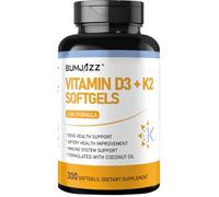 Vitamin D3 5000 IU & K2 MK7 100mcg Softgels, à l’huile de coco, 300 Capsules Molles pour la Santé Osseuse, Cardiaque, Artérielle et Immunitaire, l’Absorption du Calcium, Facile à Avaler