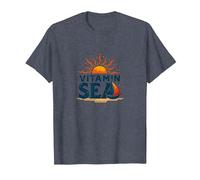 Vitamin Sea : Sunset Sailboat Beach Vacation Graphic T-Shirt, Homme, Bleu Chiné, XXL