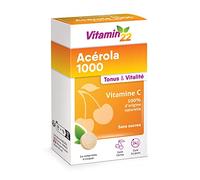 VITAMIN'22 - Acerola 1000 - Complément alimentaire à base d'Acérola- Vitamine C 100% d'origine naturelle - Sans sucre - Sans gluten - Goût Cerise - Cure de 24 j