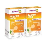 VITAMIN'22 - Acerola 1000 - Complément alimentaire à base d'Acérola- Vitamine C 100% d'origine naturelle - Sans sucre - Sans gluten - Goût Cerise - Cure de 24 j - Lot de 2 produits