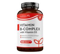 Vitamine B Complex Extra Fort avec Vitamine D - 365 Comprimés 1 an d'Approvisionnement - Sans Gluten - 8 Vitamines B actives - B1, B2, B3, B5, B6, B7 (Biotine) B9 (Acide Folique) B12 - Nutravita