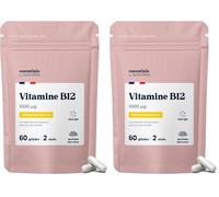 Vitamine B12 1000 µg Vegan, Cure de 2 mois, Réduit la Fatigue & Soutient le Système Nerveux, 60 Gélules Végétales, 100% Méthylcobalamine Pure, Fabriqué en France, Essentials by Novoma (Lot de 2)