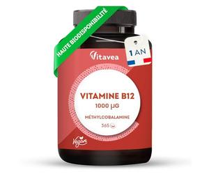 Vitamine B12 1000µg Méthylcobalamine Pure - Énergie & Fatigue - 1 an | Méthylcobalamine Pure & Biodisponible - Haut Dosage & Assimilation - Immunité, Fatigue & Equilibre Nerveux - Vegan - Vitavea