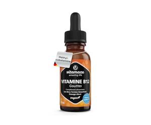 Vitamine B12 Gouttes 500 mcg - Vegan -50 ml Haute Dose et Absortion - Methylcobalamin & Adenosylcobalamin - Aide à Maintenir la Santé des Neurones et du Sang, Complément Alimentaire