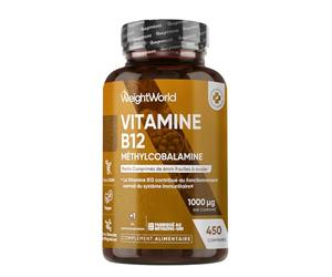 Vitamine B12 Méthylcobalamine 1000mcg 450 Micro Comprimés, Vitamine B12 Vegan, +12 Mois d'Approvisionnement, sans OGM, ni Gluten, sans Lactose ni Stéarate de Magnésium, Fabriqué par WeightWorld