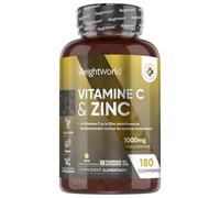 Vitamine C 1000mg avec Zinc Bisglycinate, Vit C Acide Ascorbique avec Zinc, 180 Comprimés Vegan Sécables pour 6 Mois sans Stéarate de Magnésium