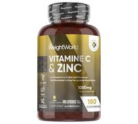Vitamine C 1000mg avec Zinc Bisglycinate - Vit C Acide Ascorbique avec Zinc - Vitamines Adultes 180 Comprimés Vegan Sécables pour 6 Mois d'Approvisionnement, sans Stéarate de Magnésium