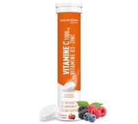 VITAMINE C 1000mg GRANIONS - VITAMINE D 3 ZINC, Vitamines Complément Alimentaire - Soutien l’immunite, Reduit la fatigue - Vitamin C - Vitamin D3 - 20 Comprimés Effervescents - Fruits rouges