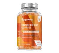 Vitamine C Gummies avec Zinc, 120 Gommes Vegan, pour Adultes et Enfants dès 3 Ans à l'Arôme Naturel d'Orange, 200mg Vit C Acide Ascorbique et 6mg Zinc Alternative aux Gélules et Comprimés