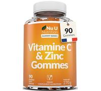 Vitamine C Gummies avec Zinc - 90 Gommes Véganes - 120mg de Vitamine C & 12mg de Zinc par portion - Complément alimentaire - Saveur naturelle d’orange - Nu U Nutrition