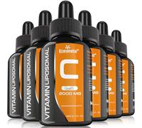 Vitamine C liposomale 2000 mg x 60 ml avec vitamine C Quali®-C, biodisponibilité la plus élevée, booster du système immunitaire, collagène fort, soutien de la peau anti-âge (lot de 6)