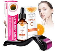 Vitamine C Sérum Visage avec Derma Roller 0.25mm,Sérum 20% Vitamine C Pure,avec Vitamine C/E,Acide Hyaluronique Pur et Niacinamide,Hydratant,Anti-rides,Anti-âge et Taches,BIO Serum Visage 30ml