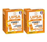 Vitamine C UPSA 500 mg - 10 sticks, prise sans eau Adulte & Enfants dès 10ans Complément alimentaire sucres, goût orange Fatigue passagère et défenses immunitaires Poudre 2x10 pc(s)