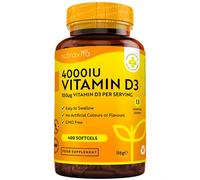 Vitamine D 4000 IU - Approvisionnement de 400 jours - Vitamine D3 cholécalciférol, 400 gélules molles faciles à avaler, force quadruple, puissance maximale - Fabriqué au Royaume-Uni par Nutravita