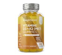 Vitamine D K2 MK7 Gummies, 4000UI Vitamine D3 Gummies Adulte - 90 Gommes | Vitamine D3 4000 ui Cholécalciférol avec K2 MK7 Ménaquinone pour 6 Mois