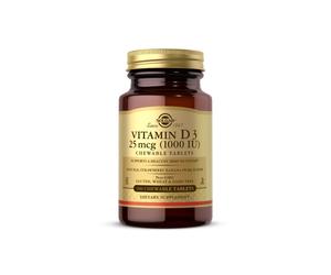 Vitamine D3 1000 UI 100 comprimés à croquer au goût naturel de fraise et de banane. Solgar