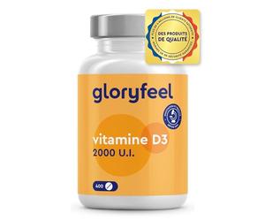 Vitamine D3 2000 UI, 400 Comprimés, 100% Cholécalciférol Pure, 1 Comprimé par Jour, Vitamine D Hautement Dosée, Cure d'un An, Soutient la Santé des Os, Muscles et Dents*, Sans Additifs
