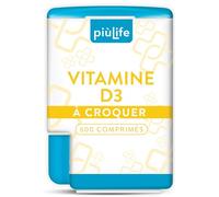 Vitamine D3 2000 UI Comprimés À Croquer PiùLife - 600 Mini-Comprimés | 2 par jour, Sans Sucre, Source de Vitamine D, Pour Immunité, Os, Dents et Muscles