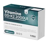 Vitamine D3 2000 UI + Vitamine K2 160 comprimés à Haute Dose pour les Articulations, les Os, les Dents, les Muscles, le Système Immunitaire et l'Absorption du Calcium et du Phosphore