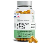 Vitamine D3 2000UI + K2 MK7 200µg - Immunité, Os & Muscles - Cure 3 Mois | Synergie D3 + K2 MK-7 - Absorption & Métabolisme du Calcium - Haut Dosage - 90 Gélules Vegan- Sans Additifs - Beyond Elements