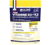 Vitamine D3 2000UI + Vitamine K2 all-trans MK7 75µg | VEGAN | 270 comprimés | Solidité Osseuse, Muscles, Immunité | Arôme naturel d’ananas | Fabriqué en France