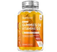 Vitamine D3 4000 UI Cholécalciférol, 120 Gummies pour 8 Mois sans Sucre, Vitamine D Gummies à l'Arôme Naturel de Citron Végétarien et sans OGM