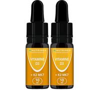 VITAMINE D3 - Avec K2 MK7 - Vitamines d'Origine Végétale & Huile d’Olive BIO - Renforce l'Immunité, Santé des Dents, Os, Muscles - Nutrimea - Flacon Compte-Gouttes - Fabriqué en France (Lot de 2)