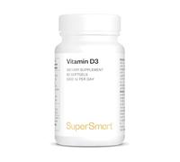Vitamine D3 - Dosage Puissant & Forme Biodisponible - Soutient le Système Immunitaire, les Os et le Coeur - Permet une Meilleure Assimilation du Calcium - Sans Gluten - Supersmart