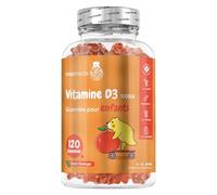 Vitamine D3 Enfants - 120 Gummies Végétariens (4 Mois) - Goût Orange - Vitamine D3 Gummies 1000 UI - De 3 à 12 ans - Pour l'Immunité, la Croissance Normale Des Os Chez l'Enfant - Faible en Sucre