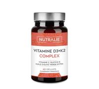 Vitamine D3 et K2 10000 UI - Immunité Os Muscles - Vitamine D3 K2 MK7 avec Vitamine C et Huile d'Olive Extra Vierge - 60 gélules Vitamine D Complex Nutralie