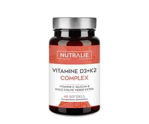 Vitamine D3 et K2 10000 UI - Immunité Os Muscles - Vitamine D3 K2 MK7 avec Vitamine C et Huile d'Olive Extra Vierge - 60 gélules Vitamine D Complex Nutralie