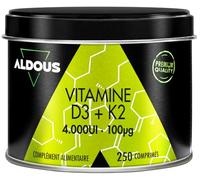 Vitamine D3 et K2 2000 IU - 250 comprimés - Vitamine K2 50mcg - Vitamine D Cholecalciferol - Vitamines pour le système immunitaire et les défenses - Muscles, Os - Améliore l'absorption du calcium