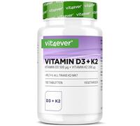 Vitamine D3 + K2 MK-7-180 Comprimés - 20.000 U.I. (500µg) Vitamine D3 & 200µg K2 par Comprimé - Matière Première Premium: 99,7+% All-Trans - Haute Pureté - Forte Dose - Végétarien