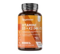 Vitamine D3 K2 MK7, 365 Micro-Comprimés Végétariens, Vit D3 2000UI & K2 MK7 | Complexe Vitamine D3 K2 MK7 Cholecalciferol et 200μg Ménaquinone, sans stéarate de magnésium, multivitamines pour 1 an