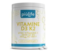 Vitamine D3 K2 Mk7 Avec C, PiùLife - 200 Comprimés,