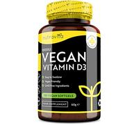 Vitamine D3 Vegan 1000 UI par Capsule - Capsules molles de Vitamine D3 Végan à base de plantes dérivées du Lichen - Maintien du système immunitaire, des muscles, de dents et d’os sains - 180 gélules