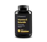 Vitamine E Naturelle 400 UI (D-Alpha-Tocophérol), 200 Capsules (plus de 6 mois de traitement), Avec de l'Huile d'Olive Vierge Extra | Antioxydant Puissant et Anti-âge | Zenement